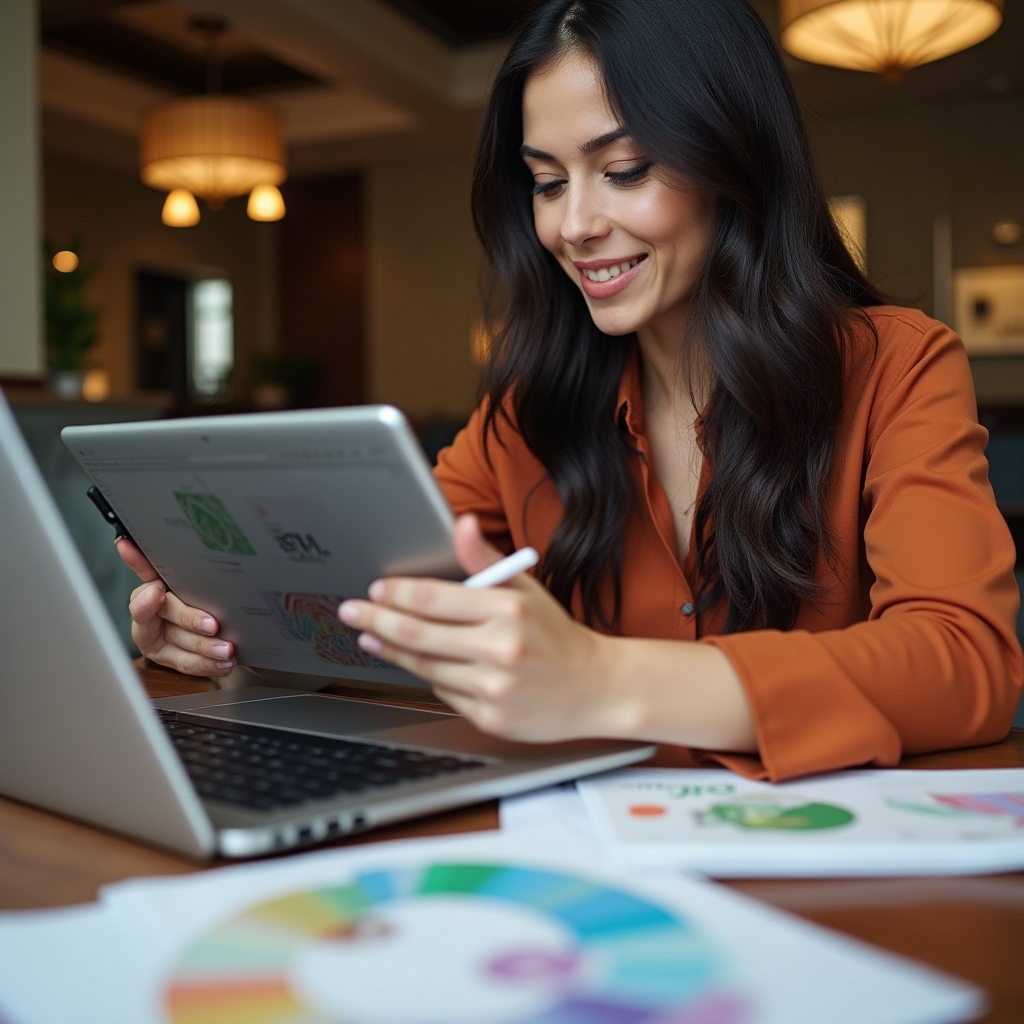 Designer grafic care lucrează la un proiect de identitate vizuală